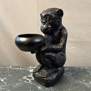 Vintage Black Monkey Holding  Pot  / Bowl  Tealight  Candle Holder